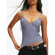 Women Crop Camisole Tops Slim Leopard/Dot/Contrast/Plaid V Neck Spaghetti Strap Tops Summer Streetwear - 藍色 - 查看 2