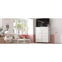 Raybee Furniture Elegant Fabric Dresser With 12 Drawers, Sturdy Metal Frame And Wooden Top For Bedroom Closet Living Room Entryway Hallway Present  Cabinets