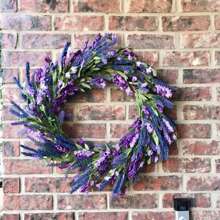 24 Inch Purple Lavender Flower Wreath - Contemporary Farmhouse Rustic Indoor/Outdoor Door Decor, No Electricity Needed, Durable Foliage For Front Door, Porch, Living Room, Bedroom, Rustic Farmhouse Decor