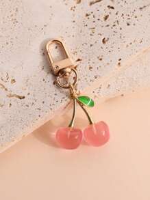 1pc Unisex Shiny Simulation Cherry Keychain Fashion & Exquisite 3D Cherry Bag Charm Summer - Pink - View 1
