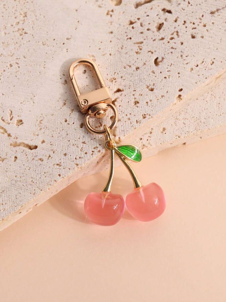 1pc Unisex Shiny Simulation Cherry Keychain Fashion & Exquisite 3D Cherry Bag Charm Summer - Pink - View 1