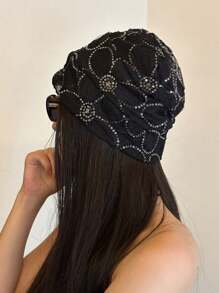 1 buc șapcă la modă cu paiete cu flori pliuri, șapcă subțire cu plasă respirabilă de vară, stil retro, potrivită pentru femeile să iasă și să călătorească