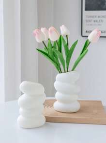 1pc Plastic Flower Vase, White Ceramic Look Flower Vase, Nordic White Plastic Vase Unbreakable Vase For Tulips Flower Arrangement Home Decor Table, Shelf Bookshelf, Mantel, Entryway And Centerpieces Decoration