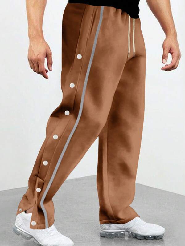 Pantalon de sport décontracté pour hommes avec boutons, nouveau pantalon de survêtement ample et droit avec cordon de serrage, grande taille