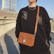 1pc Lockable Decorative PU Waterproof & Wear-Resistant Black/Brown/Green/Gray Casual Fashion Men's Crossbody Messenger Bag, Large Capacity Side Shoulder Bag Sling Bag Mini Bag