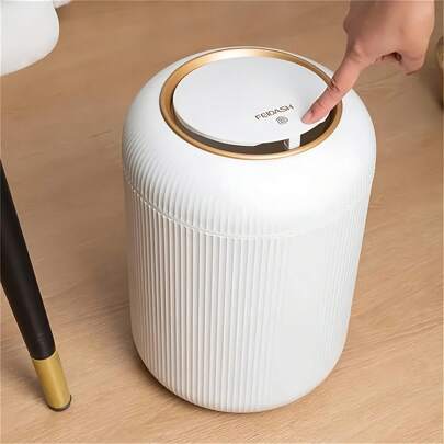 White 9.5L/3L Fashion Trash Can For Living Room Large Capacity Simple Vertical Grain Waste Basket With Lid Press-Type Tabletop Garbage Bin Bedroom Office Bathroom,Kitchen,Bathroom,Home,Household Supplies