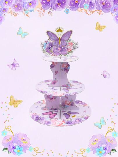 1set Purple Butterfly Style Cake Holder Stand, Multi-Layered Paper Cake Tray & Cake Rim, Food Tray, Butterfly Party Decorations, Babe Shower Decor Gender Reveal Decor, Purple Butterfly Theme Birthday Decor, Birthday Gifts Party Favor Holiday Event Party Cake Decoration Supplies Home Decor Room Decor Table Decor Cake Display Stand, Kitchen Decor Bakery Cooking Decorations, Cake Stand, Kitchen DIY Cake Cooking Decorations
