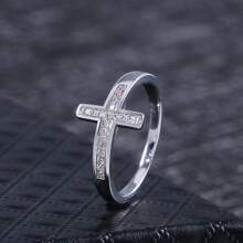 Fashion Simple Cross Ring For Women Daily Casual Party Band Ring Jewelry Gift(Without Box) - Silver - View 3