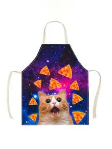 1 pieza Delantal de babero con estampado de gato espacio pizza meme creativo y de moda, unisex, para mujeres, hombres, chef, cocina, divertido, animal, horneado