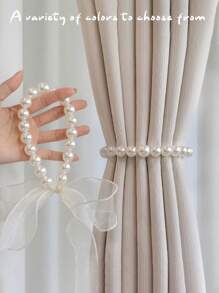 1 件装缎带仿珍珠窗帘系带白色纱布缎带窗帘绳窗帘固定器适用于节日礼物、家居装饰、房间装饰、墙壁装饰 - 彩色 - 查看 1