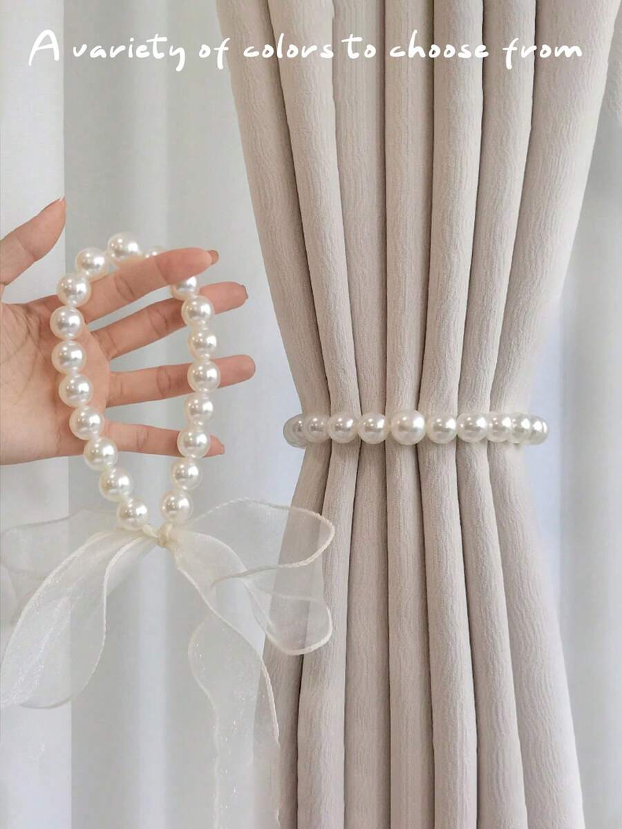 1 件装缎带仿珍珠窗帘系带白色纱布缎带窗帘绳窗帘固定器适用于节日礼物、家居装饰、房间装饰、墙壁装饰 - 彩色 - 查看 1