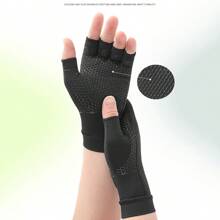 1 Par de Luvas de Compressão para Mulheres e Homens, Luvas de Fibra de Cobre de Meia Digitação, Design Anti Derrapante em Forma de Favo de Mel na Palma, Proteção Respirável para Esportes, Luvas de Proteção Macia de Punho para Ciclismo, Direção, Corrida, Levantamento de Peso, Golfe, Badminton