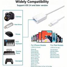 1pc Lightning Male To USB Female Adapter, OTG & Charger Cable Compatible With IPhone 14 Pro Max/14 Pro/14 Plus/14/13/12/11 Camera, Memory Stick, Flash Drive, Converter Charging Distributor - White - View 4