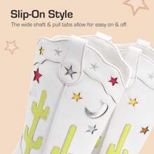 Girls Cowboy Boots Square Toe Western Boots With Low Heel - White - View 7