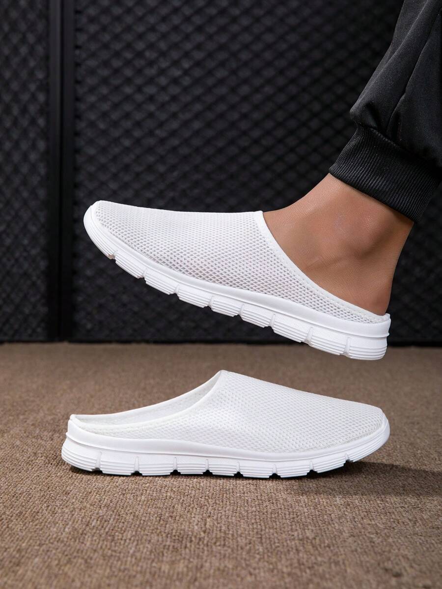 休闲夏季软底轻便透气跑步鞋，镂空一脚蹬/滑动网眼运动鞋 - 白色 - 查看 1