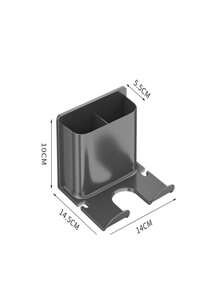 1pc No-Drill Wall Mounted Dual Compartment 2-In-1 Hair Dryer Holder & Storage Rack, Bathroom Organizer