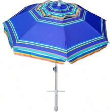 7 Foot Blue Heavy Duty High Wind Beach Umbrella - With Sand Anchor & Tilt Pole, UV 50+ Protection, Sun Shelter, With Carry Bag For Patio, Garden, Beach, Pool, Backyard​ - 藍色 - 查看 1