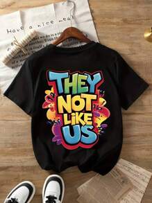 Tween Boy Cartoon Slogan Print Crew Neck T-Shirts Summer Boy's Casual Tee Soft Tops