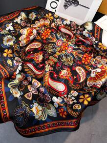 1条复古佩斯利印花丝质方巾，夏季发带领带头巾，适合休闲、度假、旅游等各种场合 - 杏色 - 查看 8