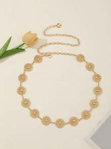 Accesoriu rochie cu lanț cu talie cu disc rotund metalic pentru femei, centură decorativă de modă versatilă de purtat cu cămăși, blugi, potrivită pentru primăvară, vară, toamnă, iarnă