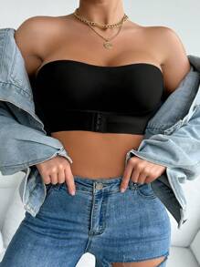 2pcs Front Clasp Black Strapless Padded Bra With Non-Slip Design, Comfortable Seamless Wireless Bra - Multicolor - View 4