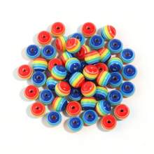 50pcs/Pack Resin Rainbow Flat Round Beads, Colorful Striped Beads, Fashion Versatile Cute Candy Color Rainbow Striped Handcraft DIY Beads For Bracelets, Necklaces, Jewelry Making, Pendants, Phone Charms, Key Chains, Bulk Beads