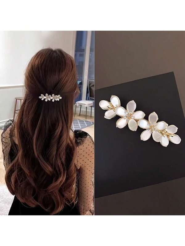 1pc Extra Large Korean Style Rhinestone Crystal Bow Barrette Hair Clip With Cat Eye Stone Claw Clips Hair Claws Hair Barrettes, School Stuff, Elegant, College, Winter Outfit For Women, Bows, Cute, Classy