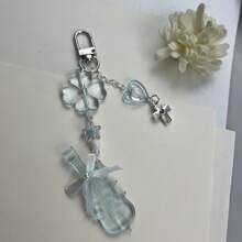 1pc Fashionable And Cute Crystal Mini Violin Keychain, Stylish Accessory For Backpacks And Clothing, Featuring A Mini Cross And Lucky Four-Leaf Clover, Ideal Gift For Women And Girlfriends For Holidays And Festivals