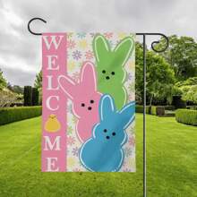 Easter Celebration Garden Flag - 12x18 Inch, Spring & Summer Outdoor Welcome Decor With Flowers, Rabbits, And Eggs Design, Durable Polyester, No Power Needed
