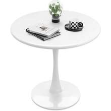 White Round Dining Table - 24 Inch Tulip Table With Metal Pedestal For Living Room, Kitchen, Office, Bistro, Leisure - 白色 - 查看 1
