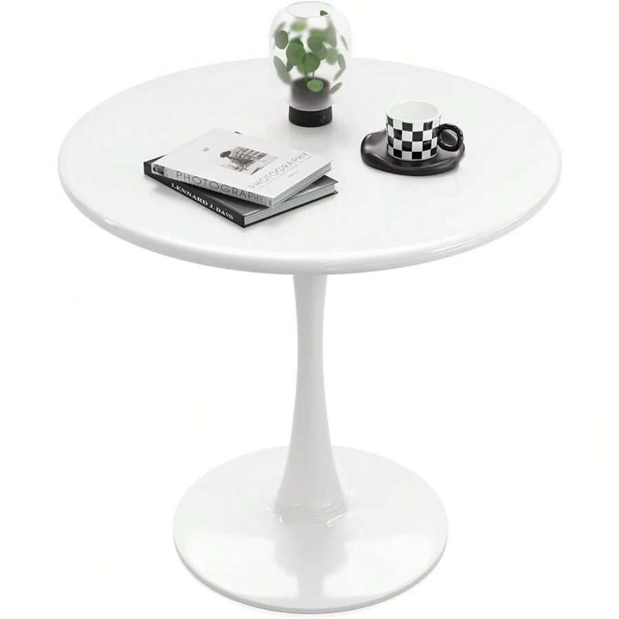 White Round Dining Table - 24 Inch Tulip Table With Metal Pedestal For Living Room, Kitchen, Office, Bistro, Leisure - 白色 - 查看 1