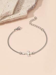1pc Fashionable Stainless Steel Cross Decor Bracelet, Suitable For Women's Daily Accessories (Consumables) - Silver - View 5