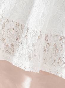 coviviky Vestido de encaje dulce con manga abullonada, cuello redondo, unicolor, cinturón en la cintura, elegante para fiesta, boda y eventos para niñas jóvenes