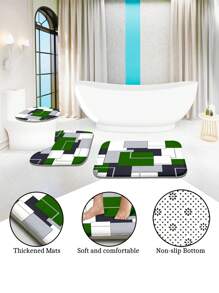 1pc/4pcs Bohemian Marble Block Geometric Shower Curtain Set, Vintage Elegant Marble Block Print Shower Curtain, Creating Unique Bathroom Decor. Waterproof Shower Curtain With 12 Hooks, Bath Mat, Toilet U-Shaped Pad, Toilet Lid Cover, Bathroom Partition, Bathroom Accessories, Bathroom Decoration