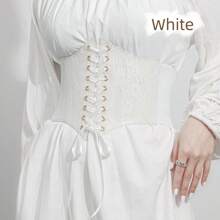 1pc Wide White Transparent Lace Sexy Belted Waist Wrap Dress Top Embellished Waistband Elastic Waistband Women Corset Belt For Dress,Waist Trainer Waist-Shaping For Waist Slimming And Tummy Control - White - View 5