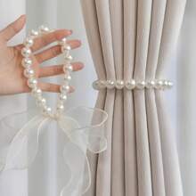 1 件/2 件装饰性窗帘系带，带仿珍珠蝴蝶结，DIY 窗帘系带夹，适用于客厅、办公室家居装饰