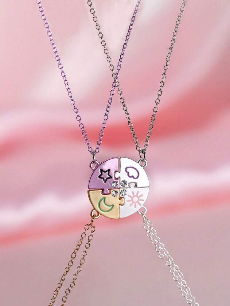 1 Set de Colgante de Collar de Mejor Amigo con Diseños de Sol, Luna, Estrella y Nube, Juego de Joyas para Niños - Multicolor - Añade 4
