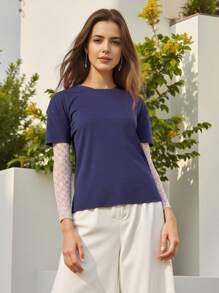 Women's Spring One Piece Y2K Casual Tops Long Sleeve Round Neck Lace Sleeve Patchwork Streetwear T-Shirt