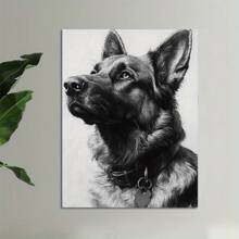 German Shepherd Dog Canvas Art Print | High Quality Black And White Dog Portrait | Frameless Wall Decoration For Home, Office, Living Room, Bedroom | Durable Textured Canvas With Wood Frame | Ideal Gift For Pet Lovers, Office Artwork | Detailed Animal Art | Durable Artwork, Dog Decoration - Black - View 3