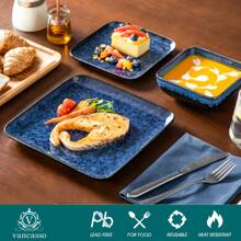 vancasso 12 Piece Stoneware Dinnerware, Blue, Ceramic Tableware Set Including Dinner Plates, Desserts Plate And Bowls, Service For  4 People, Square Plate And Bowl - Blue - View 4