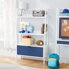 White Ladder Bookcase With A Handy Drawer - Blue - View 2