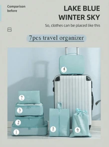 7pcs Travel Packing Cubes Organizer Set, Clothes Underwear Packing Bags, Portable Cosmetic Bag, Waterproof Large Capacity Luggage Storage Bags