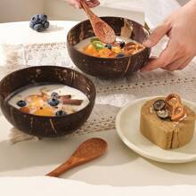 4 Stück/Set polierte Kokosnussschalen Schüsseln - natürliche Holz Salat- und Smoothie-Schüsseln, ideale vegane Geschenke zu Weihnachten, Valentinstag, Erntedankfest, Neujahr und Abschluss Dekoration, Schulmaterial