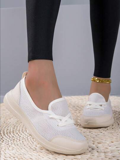 Scarpe casual piatte, con punta tonda, stile senza lacci, traspiranti, con lacci, per primavera/estate, leggere, confortevoli, con suola morbida, scarpe sportive basse