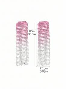 Fashion Glamorous Spring Hot Pink CZ Crystal Tassel Earrings Stud Wedding Party Graduation Jewelry 1 Pair