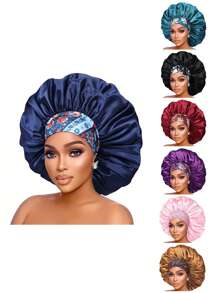 Un ampio cappello da notte con fascia elastica stampata, adatto per capelli ricci o lisci, per le signore