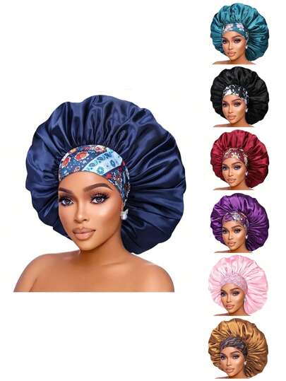 A Wide-Brimmed Non-Positioned Elastic Band Printed Sleeping Cap For Ladies' Bonnet Suitable For Curly Or Straight Hair. Hair Sleep Cap Sleep Bonnet