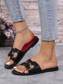 RALSWNAY Chinelos Rasteiros Femininos de Bico Redondo com Bordado, Estilo Casual de Slip-On Sapatos Sandálias