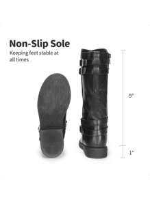 Unisex-Child Black Buckle Knee High Riding Boots - Black - View 10