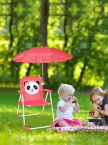 Folding Beach Chair With Umbrella, Chair With Different Children's Designs - Hot Pink - View 5